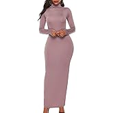 ECDAHICC Women's Turtleneck Long Sleeve Plain Maxi Dresses Party Bodycon Long Pencil Dresses
