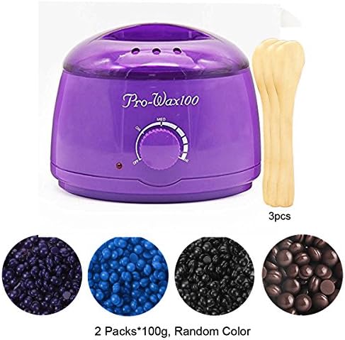 Hair Removal Wax Hot Warmer Waxing Kit Wax Melts + 2 Flavors Hard Wax Beans + 3 Wax Scraper Blade,purple