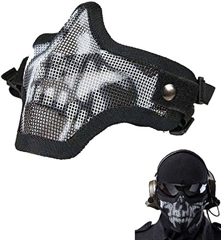 LIPOVOLT Strike Metal Mesh Protective SKULL Mask Half Face Tactical Airsoft Military Mask Black Skull