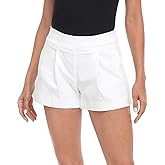 HDE Womens Pull On Dress Shorts 3" Inseam with Pockets High Waisted Chino Dressy Pleated Summer Stretchy Elastic Waist Shorts