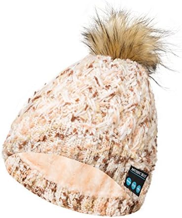 Wireless Hands-Free Bluetooth Beanie Hat with Mic for Women, QANGEL Bluetooth Hands Free Knit Cap Music Hat for Running Skiing Skating Hiking, Christmas Gifts (Beige)