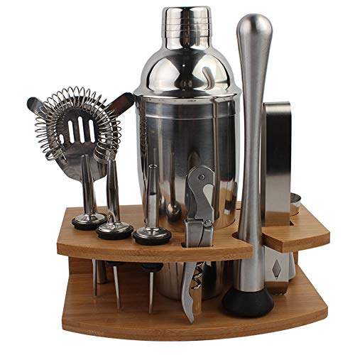 CaoQuanBaiHuoDian Haushalts-Cocktail-Shaker-Set 10 Stück Edelstahl Barkeeper Set mit abgerundetem Bambusbasis Cocktail… – Bild 3