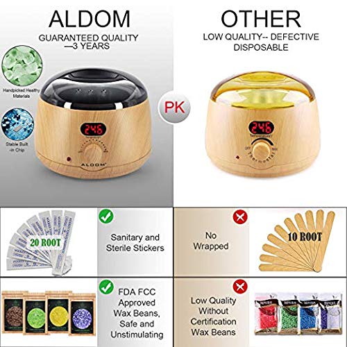 Aldom Hair Removal Wax Warmer - Waxing Kit - Electric Wax Pot with LCD Display Precision Temperature Control (110°F - 246°F), 4-Flavor Wax Beans and 20 Wax Applicator Stickers for Rapid Waxing