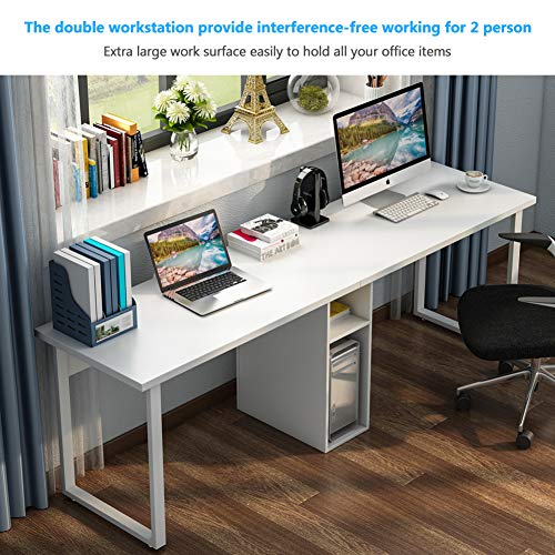 LITTLE TREE 78" Extra Large Double Workstation Computer Desk for Two Person, Simple Modern Style Office Desk with Storage (White) - Thumbnail 3
