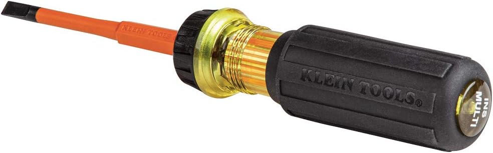 Klein Tools 32293 Insulated Screwdriver, 2-in-1 Screwdriver Set with Flip Blade, #2 Phillips and1/4-Inch Slotted Tips, Double-Ended Blades - - 