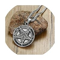 Amazing21 Morning Star Pendant Necklace for Men Stainless Steel Pagan Jewelry 24 Inch Chain