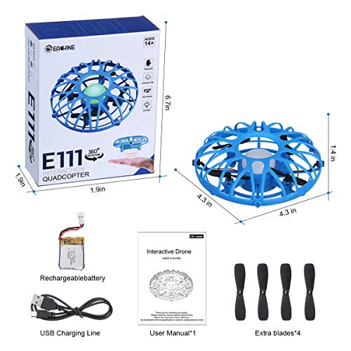image for EACHINE UFO Flying Ball Drone for Kids, E111 Blue Hand Operated Induct