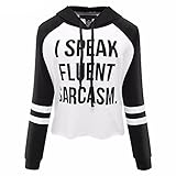 ECOLIVZIT Long Sleeve Crop Top Hoodies for Teen Girl Light Weight Funny Words Pullover White Medium