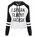 ECOLIVZIT Long Sleeve Crop Top Hoodies for Teen Girl Light Weight Funny Words Pullover White Medium