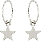 Serenity Sleepers 925 Solid Sterling Silver Faceted Sleeper Hoop Earrings For Women | Silver Star Drop Dangle Charm Earring - Mini Silver Star Hoops