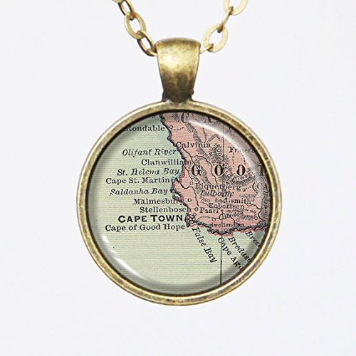 Vintage Map Necklace - Cape Town, South Africa -Vintage Map Series
