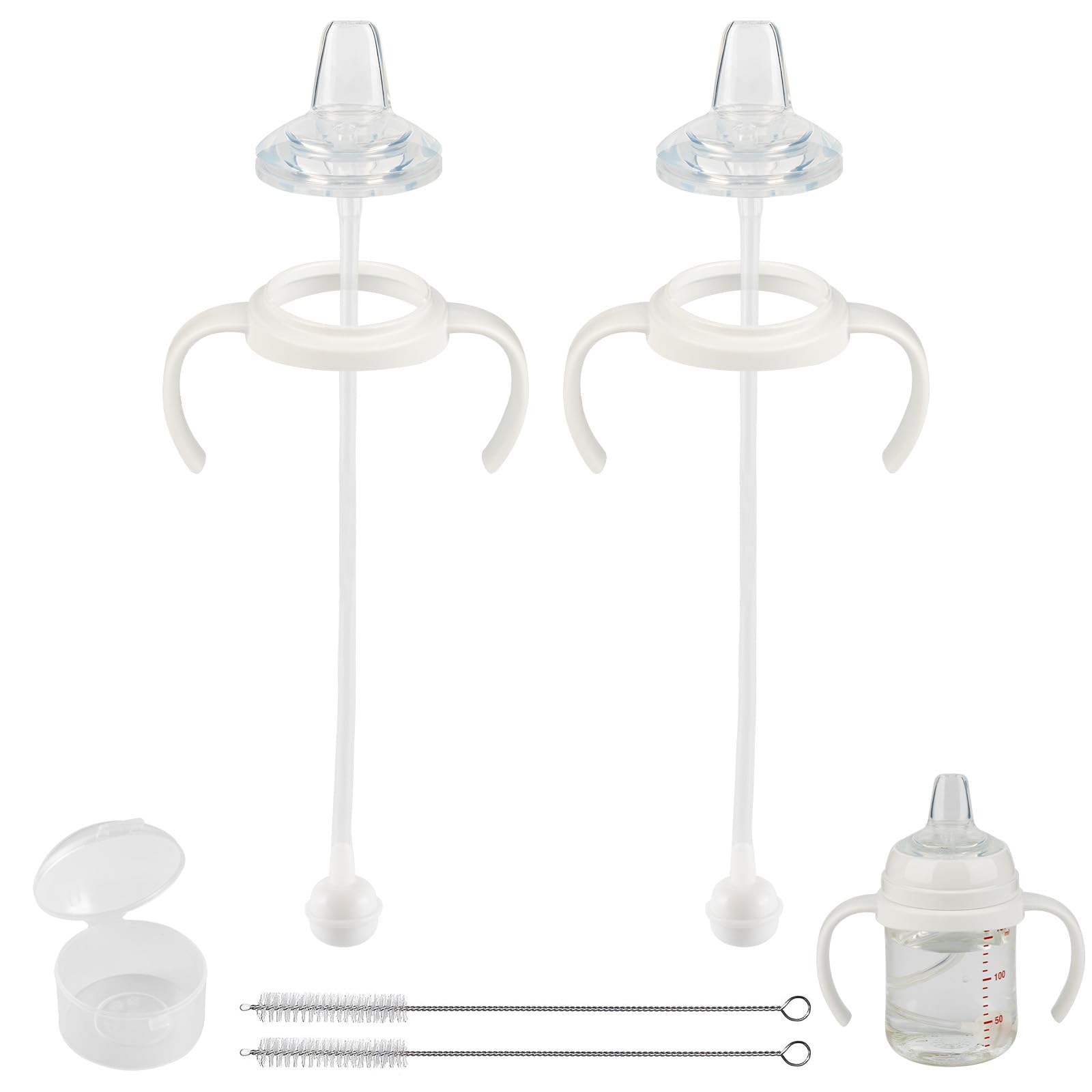 Photo 1 of Sippy Cup Soft Spout Conversion Kit for Pigeon Baby Bottle, Toddler Transition Kit with Silicone Sippy Spout Nipple, Weighted Straw, Bottle Handle, Cleaning Brush, 2 Pack, 6m+