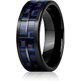 Mens Wedding Band Tungsten Rings: 8mm Black Wedding Bands Rings for Men Tungsten Ring With Carbon Fiber Inlay Engagement Bands Gift Band for Man - Promise Rings for Him Comfort Fit Size 8-12