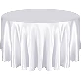 Entisn 1 Pack 90 Inch / 7.5 Ft Round Tablecloth, White Satin Table Cloth for 30-72 Inch Table, Overlay Bright Silky Satin Table Cover, Wrinkle Resistant Table Decoration for Wedding Banquet Party