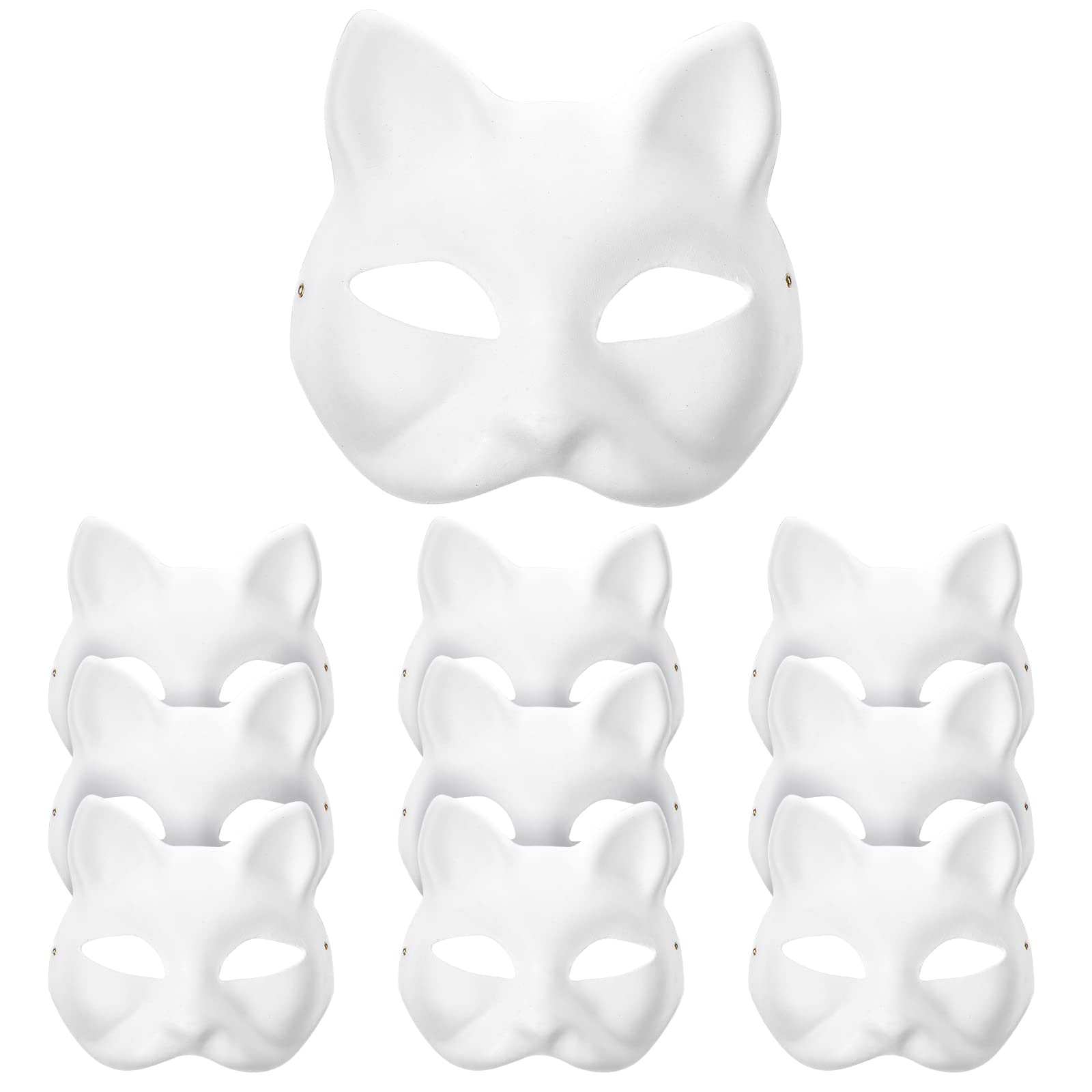 Toyvian 10Pcs Blank Mask Cat White Plain DIY Paper Masks For Kids Cosplay Halloween