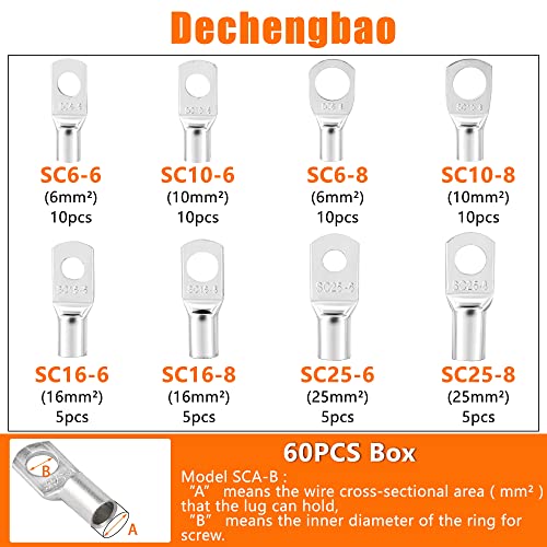Dechengbao Crimping Pliers for 6-50mm² Battery Cable (10-1AWG) with 60pcs Copper Terminals 8 Sizes Heavy Duty Crimping Pliers for Battery Wire Terminal