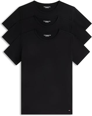 Herren 3er Pack T-Shirts Kurzarm Stretch Rundhalsausschnitt, Schwarz (Black/Black/Black), L