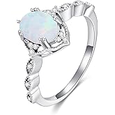 MOTIEL 925 Sterling Silver Opal Engagement Rings for Women Center 1.5CT Oval Cut Opal Promise Wedding Rings with Cubic Zirconia for Her