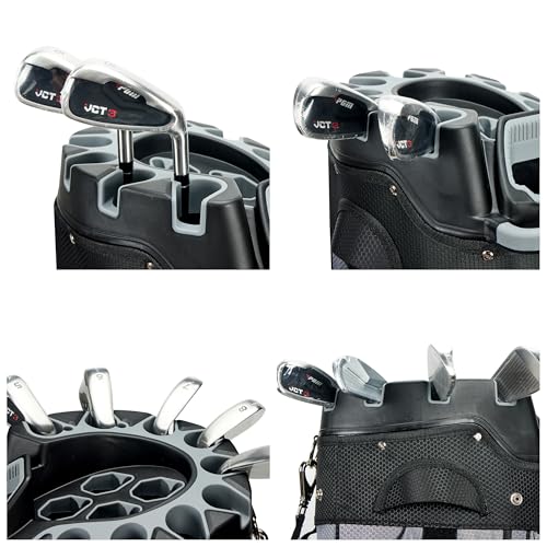 PGM Black Golf Cart Bag, 14 Way Silent Top Divider Premium Golf Bag with Ergonomic Handles & Rain Cover
