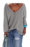 ETCYY Women's Long Sleeve Blouse Casual V Neck Knit Pullover Sweater Tops