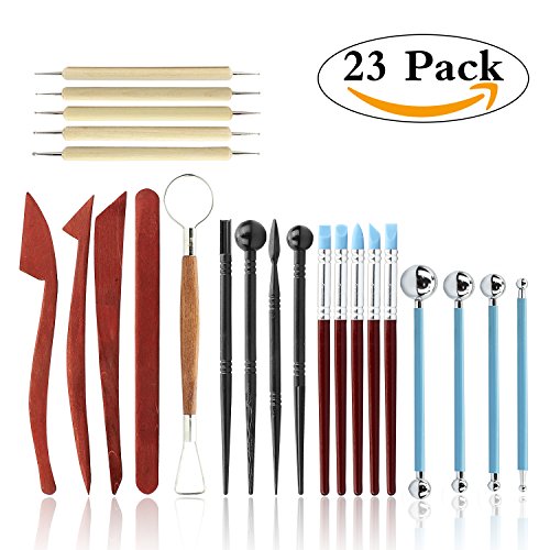 Polymer Clay Tools,23 pcs Modeling Clay Sculpting Tools kits for Pottery Sculpture, include Wooden Dotting Tools,Rubber Tip Pens,Ball Stylus Tool,Modeling Tools Pottery Tools,Rosewood ceramics tool