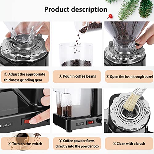 Huanyu Coffee Grinder Electric Flat Burr Grinding Machine Automatic