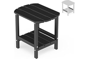 Mdeam Adirondack Outdoor Side Table,Double 18" HDPE Patio End Table Weather Resistant &Easy Assembly for Indoor,Porch,Pool(Black)