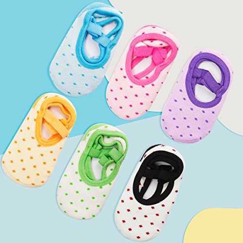 6 Pairs Baby Girl Socks Toddler Anti Skid Baby Boy Socks, Amariver Cute Lovely Polka Dot Baby Walker Socks for Baby Girl Toddler 12-36 Months (Thicker Socks)