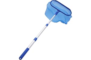 Vkinman Pool Skimmer Net, Swimming Pool Cleaning Net with 44-90CM Retractable Pole, Leaf Skimmer Mesh Rake Net for Swimming P