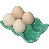 Ceramic Egg Holder 6 Cups Egg Tray Container for Fridge &amp; Countertop | Green, Polished Surface, with Non-Slip Base | Porcelain Holder for Half Dozen Eggs for Refrigerator