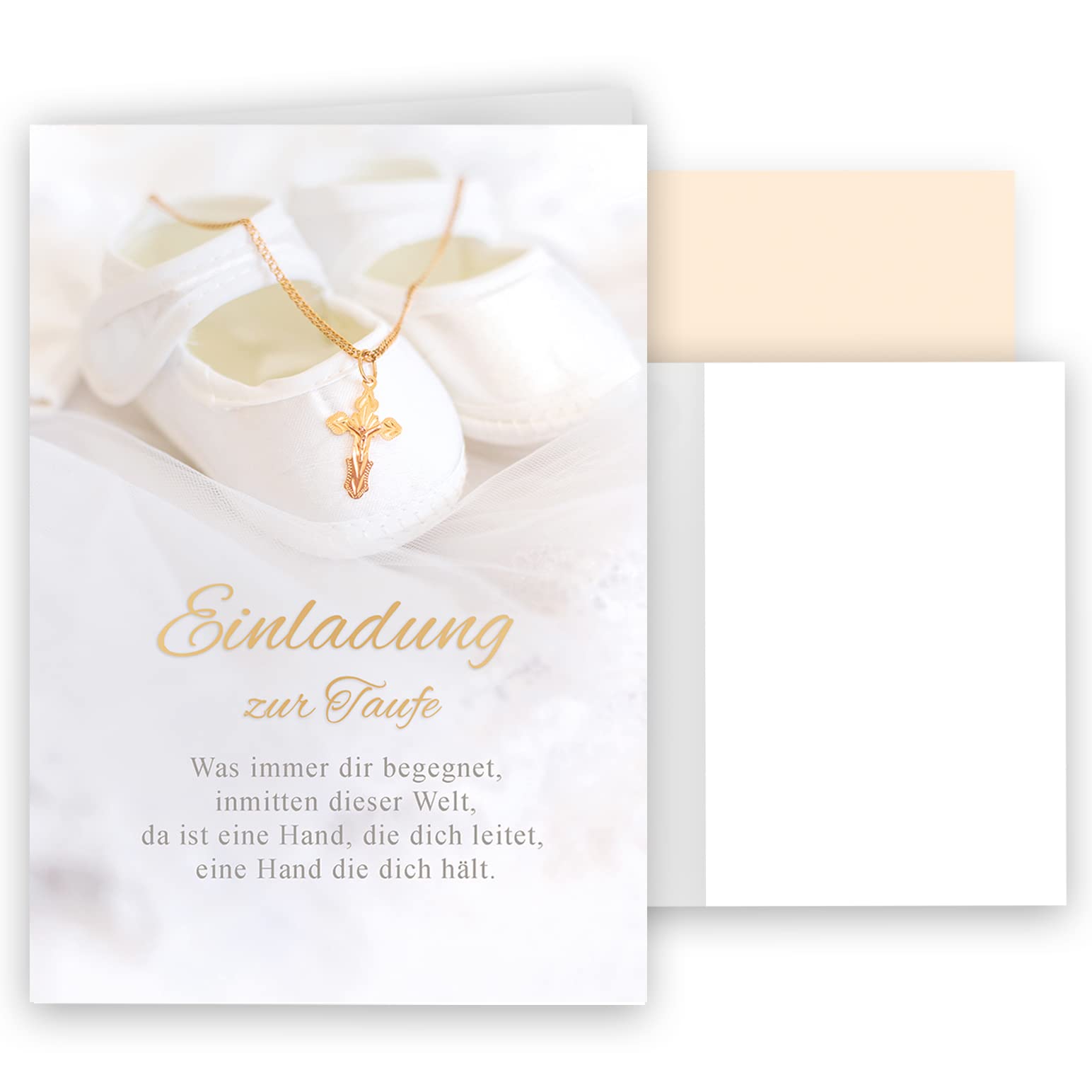 10 Invitation Cards with Envelope Invitation for Christening with Text Folding Cards Stylish Cross Watercolour Delicate Cross Pendant Baby Shoe Elegant Baby
