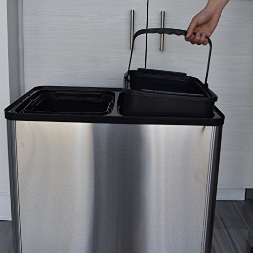 iTouchless 16 Gallon Touchless Trash Can and Recycle Bin, Stainless