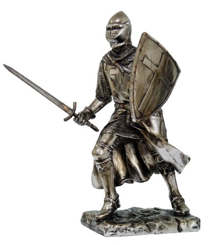 Crusader Knight Statue Silver Finishing Cold Cast Resin Statue 7