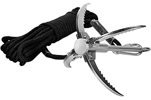 CYFIE 3-Claw 4-Claw Sawtooth Grappling Hook, with 10m/33ft 8mm Auxiliary Rope Stainless Steel Claw Carabiner for Outdoor Activity Magnet Fishing Tool
