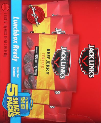 JACK LINK’S TERIYAKI BEEF JERKY MULTIPACK – (5 PACK) 0.625 OZ BAGS – READY TO EAT REAL MEAT PROTEIN SNACKS – 7G PROTEIN PER SERVING – MADE WITH 100% REAL BEEF