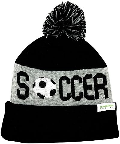 TravelTeamSports Pom Pom Beanies - Knitted Fleece Lined Beanie Hats w/Soccer Logo