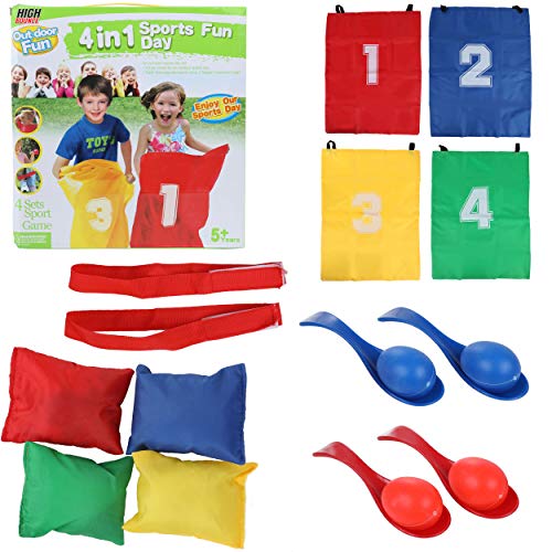 32 Piece Party Racing Fun Set for Kids with Egg Race, Three Legged Race, Potato Sack Race and Bean Bag Toss Game