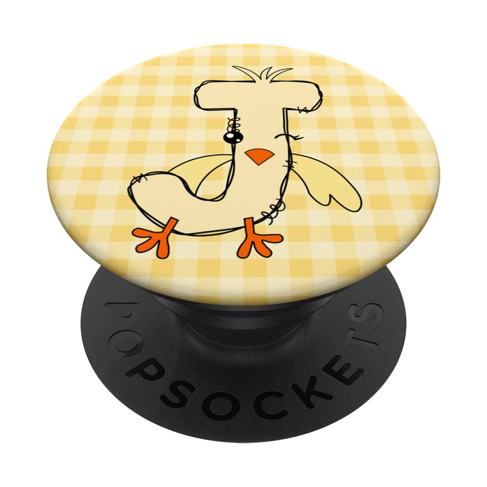 Easter Yellow Gingham Chick Initial J Letter Name Plaid Egg PopSockets Swappable PopGrip