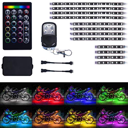 LivTee 12Pcs Motorcycle LED Light Kit Strips Multi-Color Accent Glow Neon Ground Effect Atmosphere Lights Lamp with Wireless Remote Controller for Harley Davidson Honda Kawasaki Suzuki