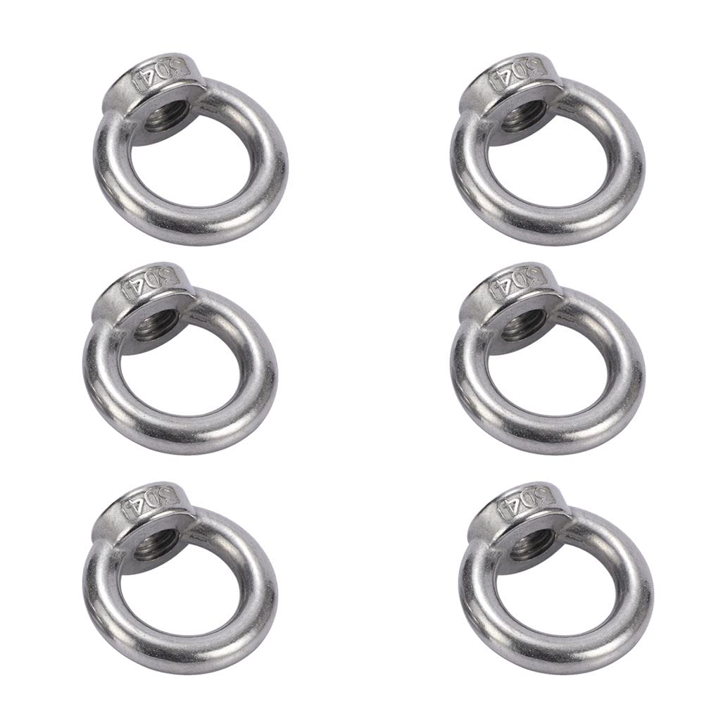 6 Pcs M8 Lifting Eye Nut Ring Nut Eye Nut 304 Stainless Steel Hardware Ring Shape Female Nuts Fastener Lifting Eye Nut for Lifting Accessories Eye bolt Screw