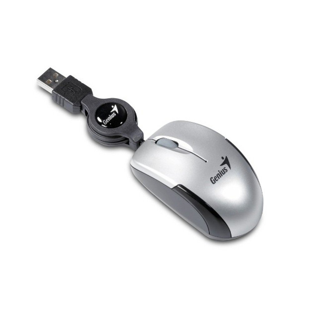 Genius Micro Traveller Laptop Optical Mouse with Scroll Wheel USB 1200 DPI 3 Buttons with Rollable Cable 74 mm Silver