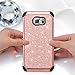 BENTOBEN Galaxy S6 Case, 2 in 1 Luxury Glitter Bling Hybrid Slim Hard PC Cover with Sparkly Shiny Faux Leather Chrome Shockproof Protective Case for Samsung Galaxy S6 G920, Rose Gold