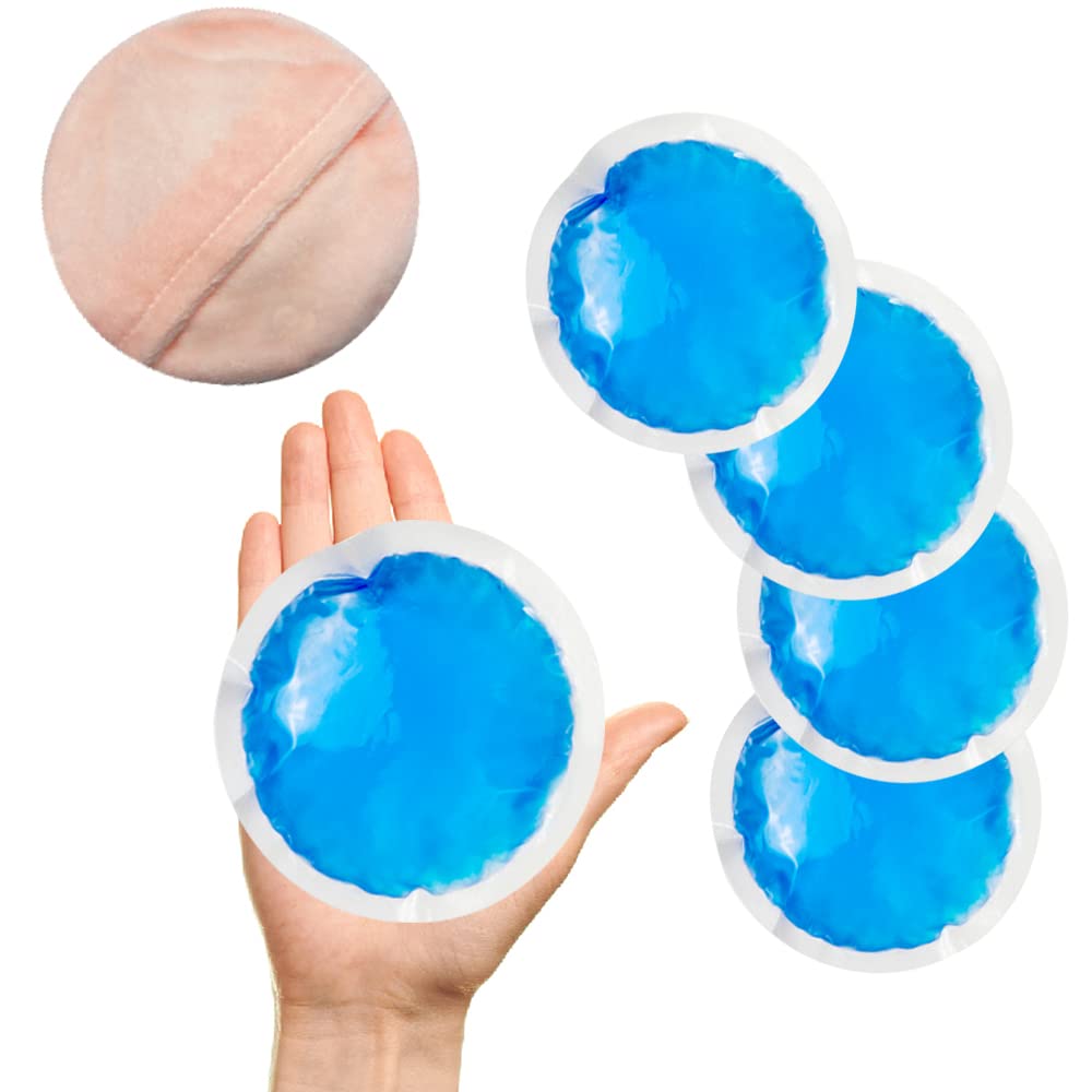 WORLD-BIO Round Gel Ice Pack for Injuries-5pcs, Reusable Small Ice Pack/Hot & Cold Compress with Cloth Backing & Sleeve for Wisdom Teeth, Headache, Joint Pain, Swelling Relief, After Surgery Care