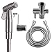 Zen Bidet Flow - Dual Function Soft and Jet Stainless Steel Hand Held Sprayer with a Hook Holder - Shattaf Toilet Attachment Handheld Cloth Diaper Spray Set 5 Foot Hose and T Valve