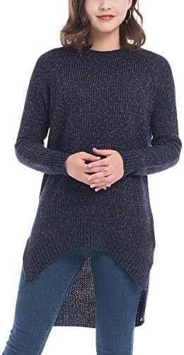 Crew Neck Long Tailcoat Sweater Knitted Long Sleeve Swing Tunic Tail Dress (Demin)