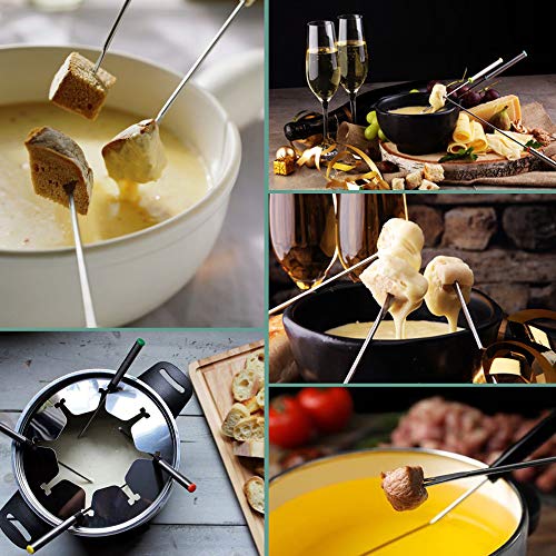 Stainless Steel Fondue Forks for Cheese Fondue, Color Coding Marshmallows Meat Strawberries Chocolate Forks, Set of 12, 9.25"