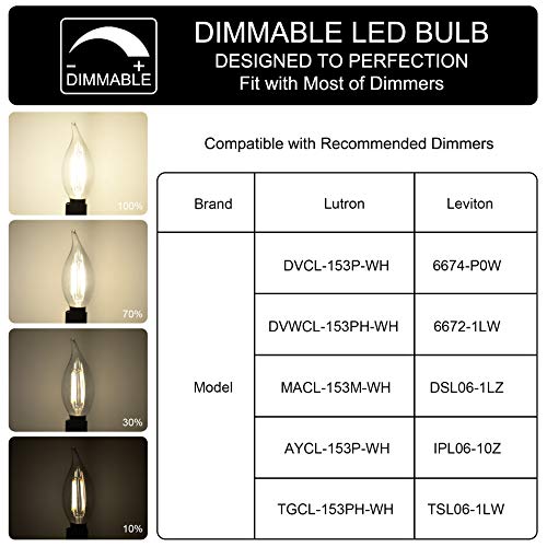Sailstar Dimmable LED Candelabra Bulbs,40W Equivalent,4000K Daylight White,4 Watt Chandelier Light Bulb,LED Edison Bulb,E12 Base Filament Flame Tip,500 Lumen,6 Pack