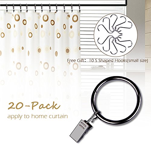 DDSKY Pack of 20 Rustproof Drapery Window Clip Rings,Cafe Curtain Rings,Ring with Hook,Stainless Steel Mental (Brown/1.5" Interior Diameter) - Thumbnail 2