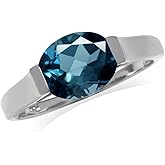 Silvershake 10X8mm Oval Shape Gemstone White Gold Plated or Yellow Gold Plated 925 Sterling Silver Right Hand Anniversary East-West Solitaire Ring Jewelry for Women