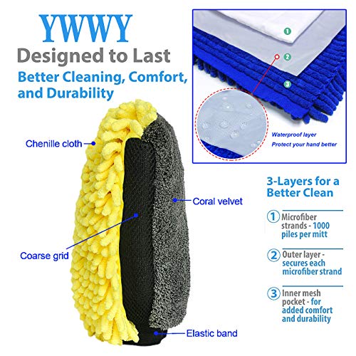 Car Wash Mitt 12 X 8 Inch Extra Large Size Winter Waterproof Premium Chenille Microfiber